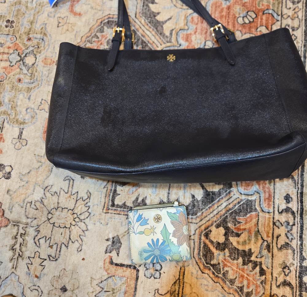 Tory Burch Black Leather Tote Bag And Wallet